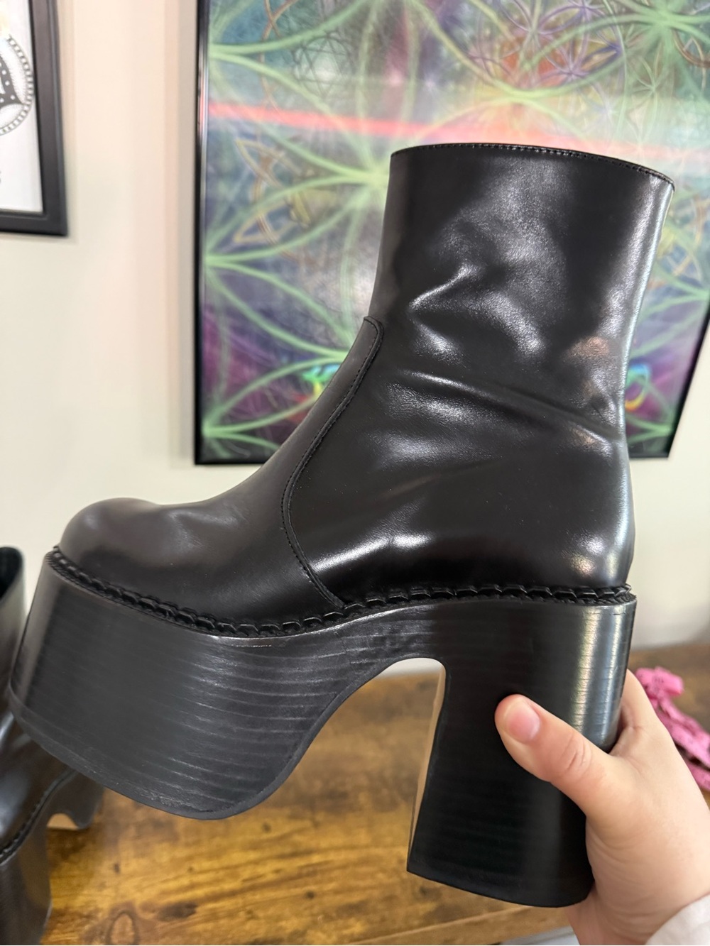 L'INTERVALLE Black Leather Platform Boots - EU 38 - Picture 14 of 14